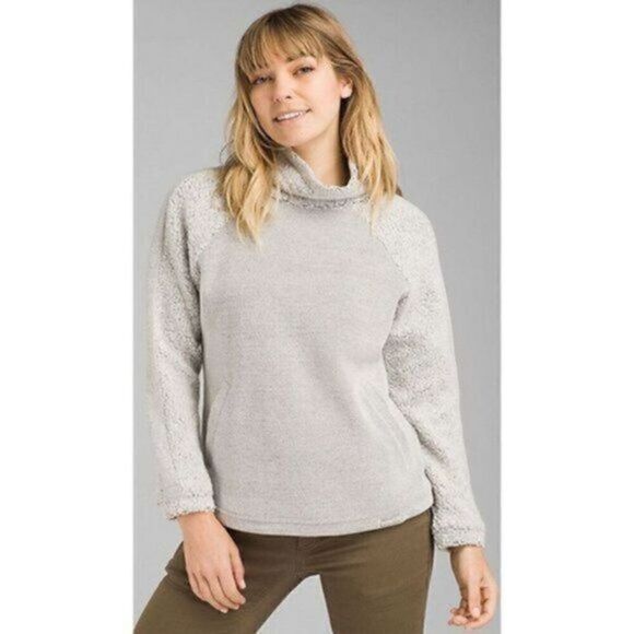 Prana Lockwood Sweater Pullover Sweatshirt Mock Turtleneck Wool Grey Bone Heathe - Picture 1 of 11
